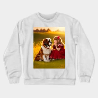 child hanging out with a dog. Crewneck Sweatshirt